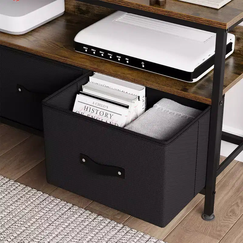 Meuble TV avec 2 tiroirs en tissu pour téléviseur 55 pouces Meuble TV avec placards de rangement Console multimédia avec étagère ouverte Meuble de divertissement
