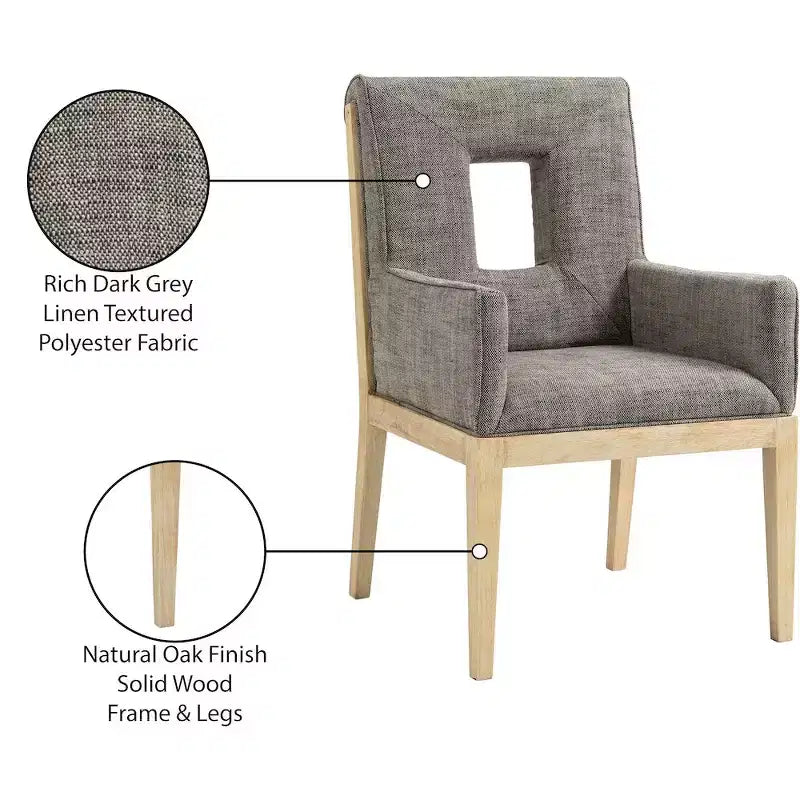 Meridian Furniture, Chaise de salle à manger avec accoudoirs en tissu texturé lin Gwendolyn