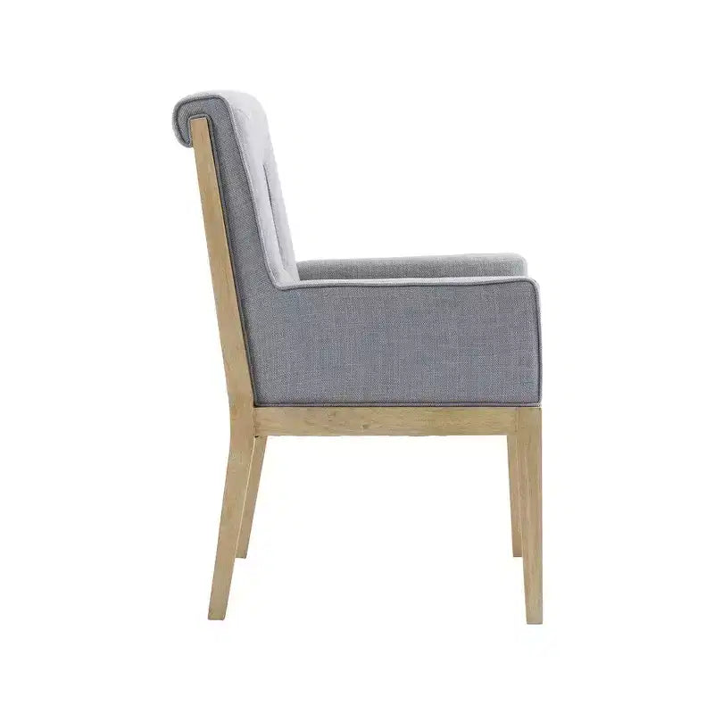 Meridian Furniture, Chaise de salle à manger avec accoudoirs en tissu texturé lin Gwendolyn