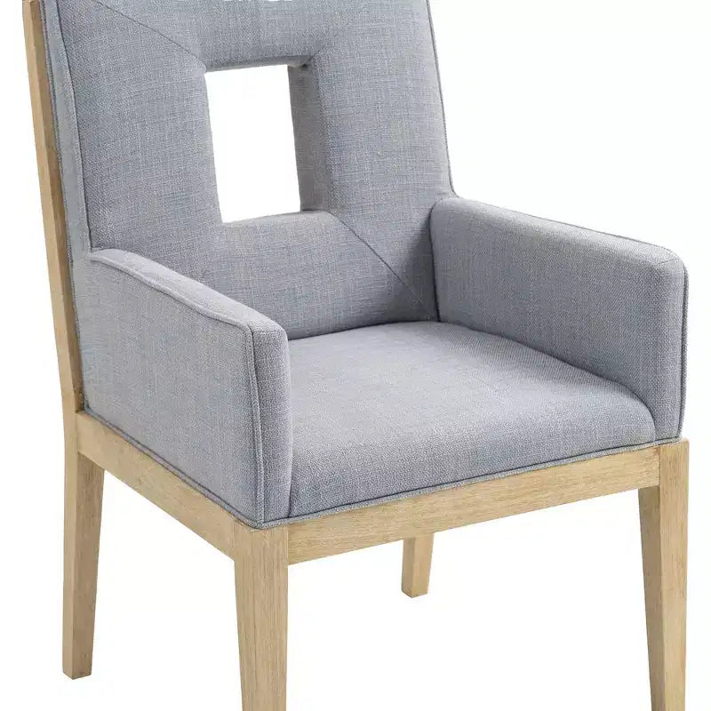 Meridian Furniture, Chaise de salle à manger avec accoudoirs en tissu texturé lin Gwendolyn