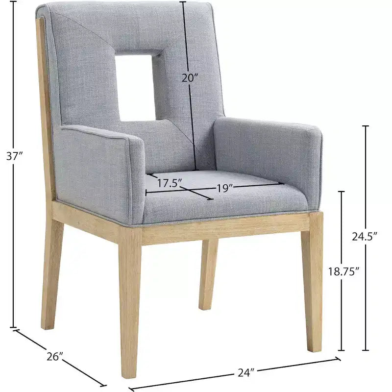 Meridian Furniture, Chaise de salle à manger avec accoudoirs en tissu texturé lin Gwendolyn