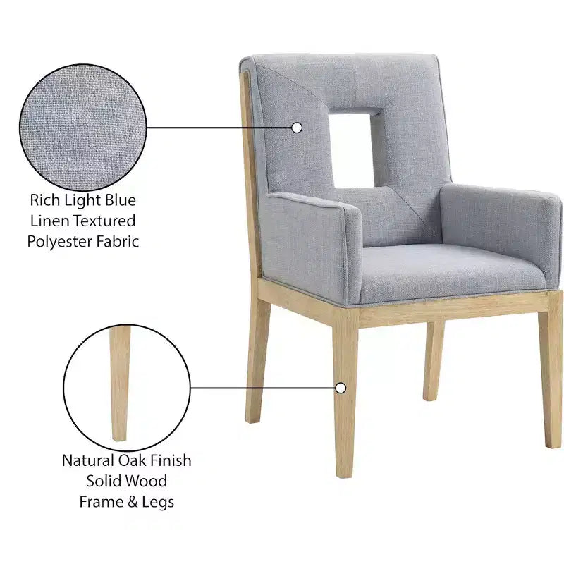 Meridian Furniture, Chaise de salle à manger avec accoudoirs en tissu texturé lin Gwendolyn