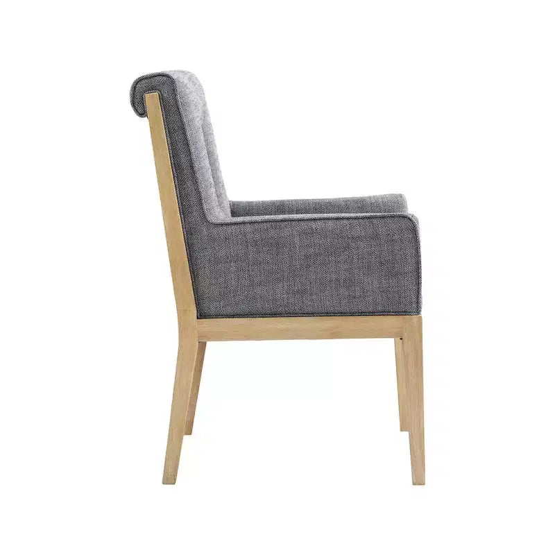 Meridian Furniture, Chaise de salle à manger avec accoudoirs en tissu texturé lin Gwendolyn