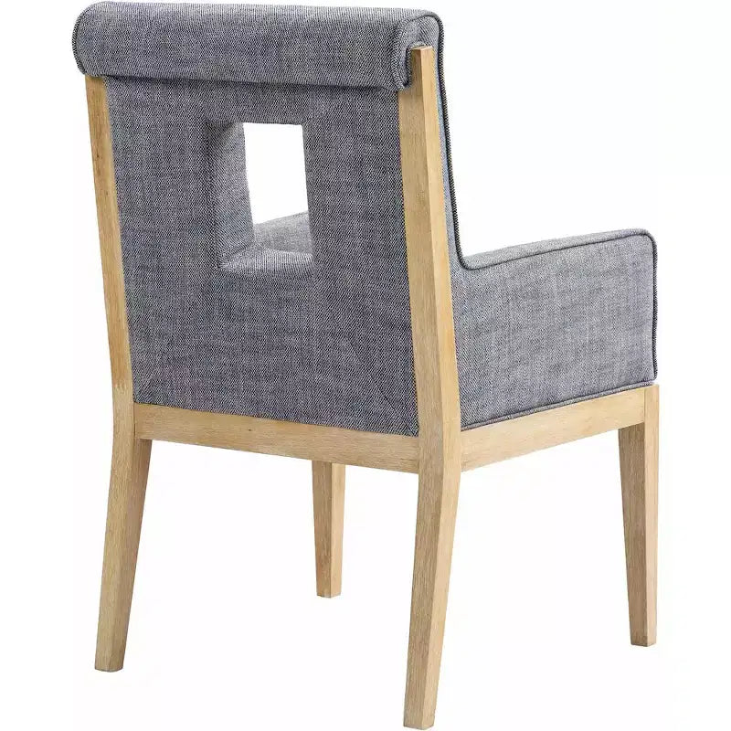 Meridian Furniture, Chaise de salle à manger avec accoudoirs en tissu texturé lin Gwendolyn