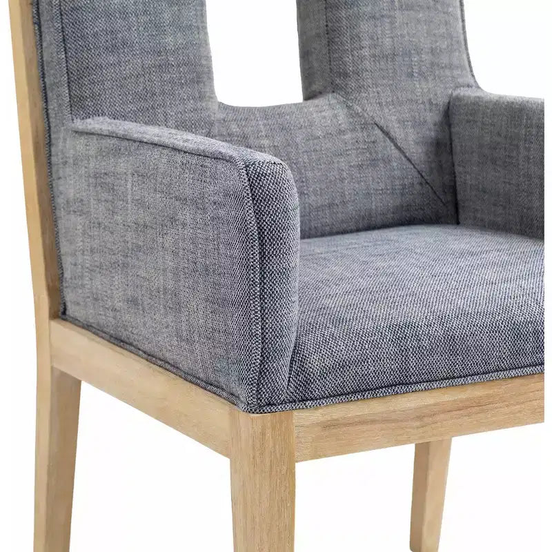 Meridian Furniture, Chaise de salle à manger avec accoudoirs en tissu texturé lin Gwendolyn