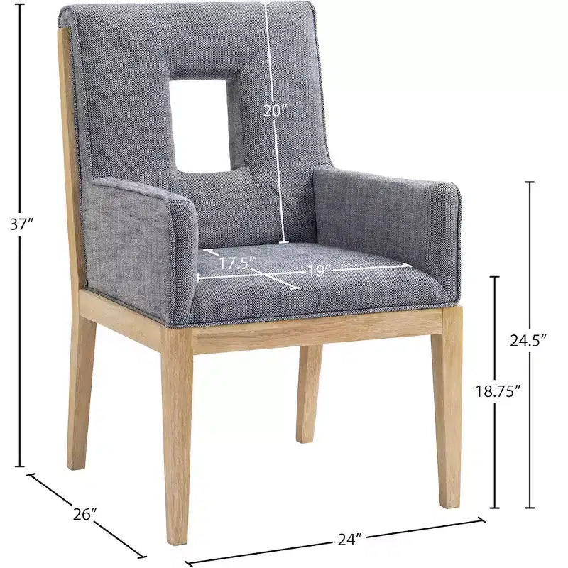 Meridian Furniture, Chaise de salle à manger avec accoudoirs en tissu texturé lin Gwendolyn