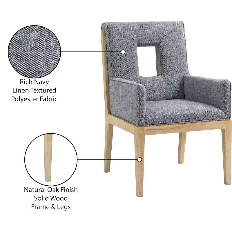 Meridian Furniture, Chaise de salle à manger avec accoudoirs en tissu texturé lin Gwendolyn
