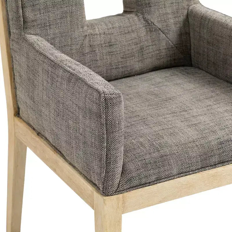 Meridian Furniture, Chaise de salle à manger avec accoudoirs en tissu texturé lin Gwendolyn