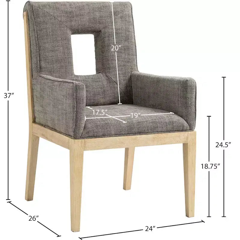 Meridian Furniture, Chaise de salle à manger avec accoudoirs en tissu texturé lin Gwendolyn