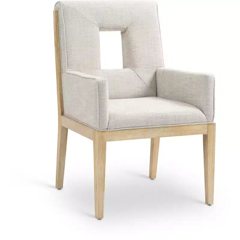 Meridian Furniture,Gwendolyn Cream Linen Textured Fabric Dining Arm Chair