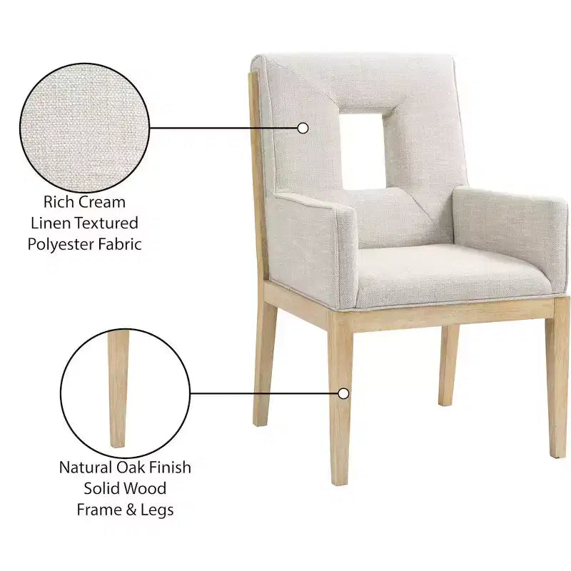 Meridian Furniture, Chaise de salle à manger avec accoudoirs en tissu texturé lin crème Gwendolyn