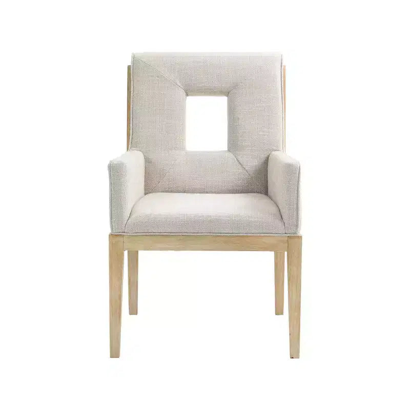 Meridian Furniture, Chaise de salle à manger avec accoudoirs en tissu texturé lin crème Gwendolyn