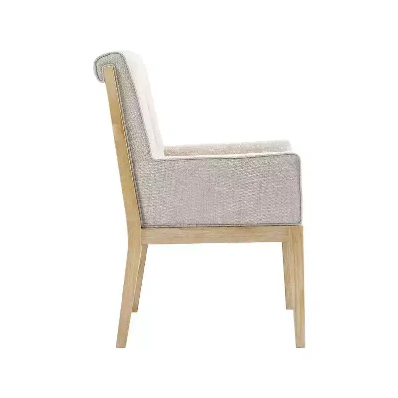 Meridian Furniture, Chaise de salle à manger avec accoudoirs en tissu texturé lin crème Gwendolyn