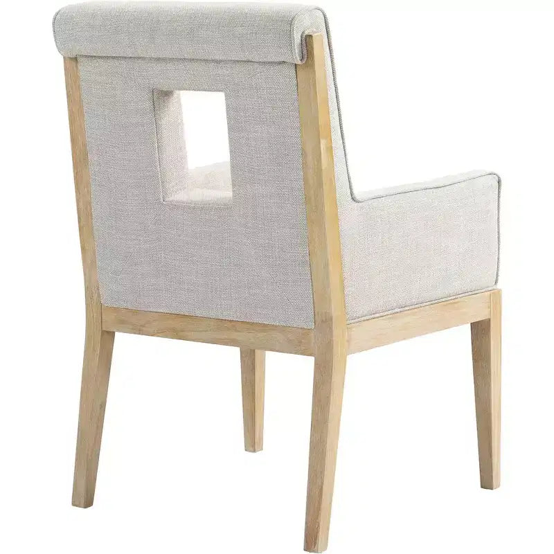 Meridian Furniture, Chaise de salle à manger avec accoudoirs en tissu texturé lin crème Gwendolyn