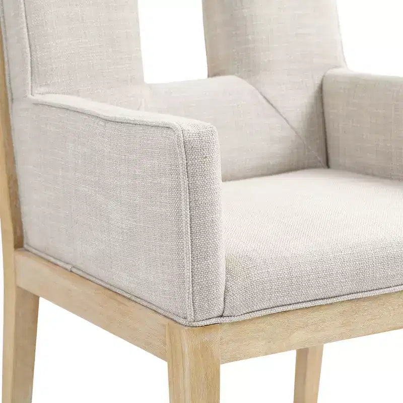 Meridian Furniture, Chaise de salle à manger avec accoudoirs en tissu texturé lin crème Gwendolyn