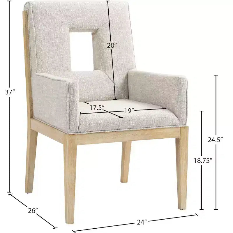 Meridian Furniture, Chaise de salle à manger avec accoudoirs en tissu texturé lin crème Gwendolyn
