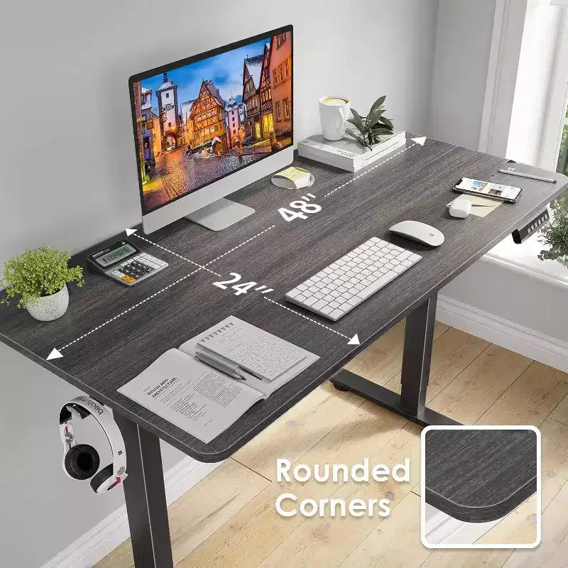 PexFix 48 x 24 Electric Standing Desk Black Desktop Height Adjustable Computer Desk Stand up Home Office Desk with Splice Board