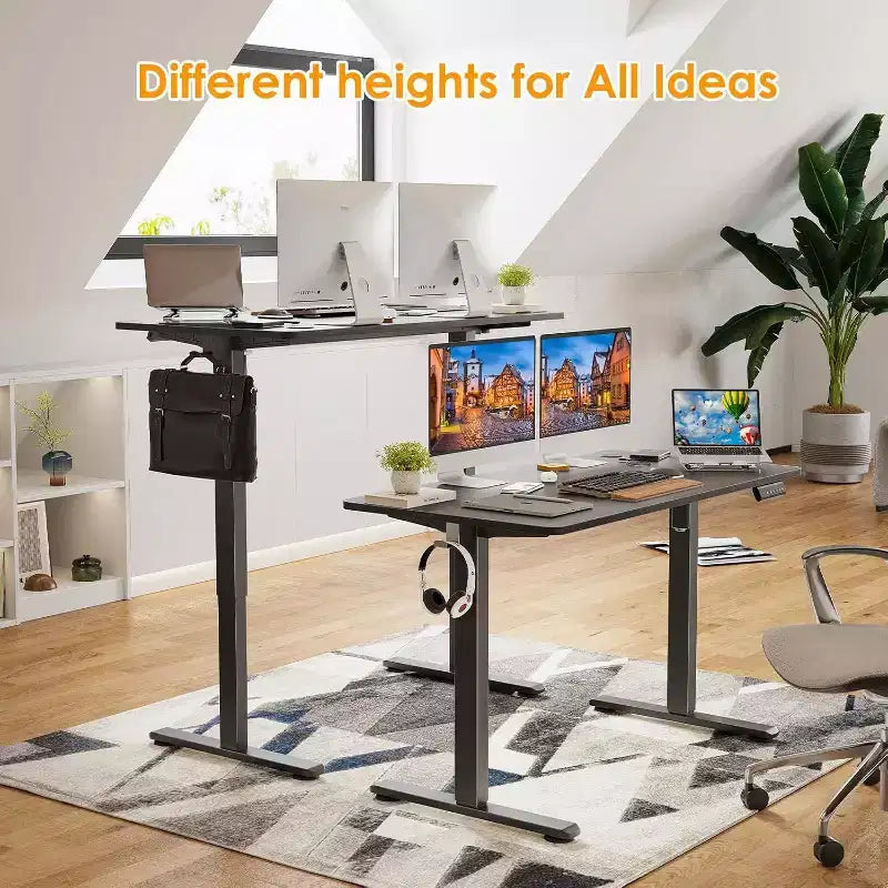PexFix 48 x 24 Electric Standing Desk Black Desktop Height Adjustable Computer Desk Stand up Home Office Desk with Splice Board