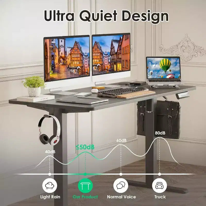 PexFix 48 x 24 Electric Standing Desk Black Desktop Height Adjustable Computer Desk Stand up Home Office Desk with Splice Board