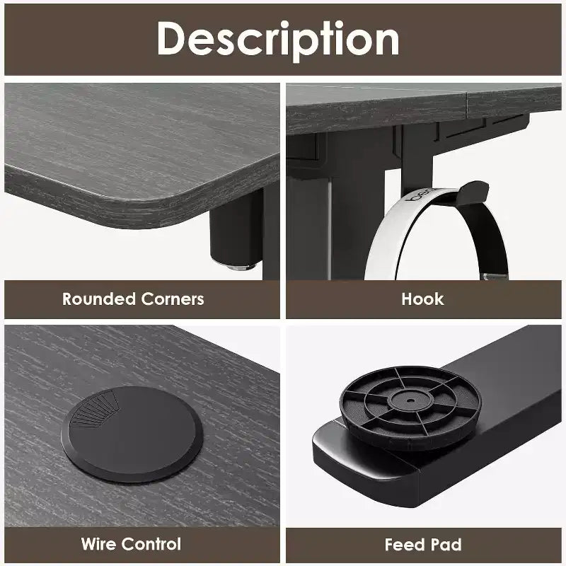 PexFix 48 x 24 Electric Standing Desk Black Desktop Height Adjustable Computer Desk Stand up Home Office Desk with Splice Board