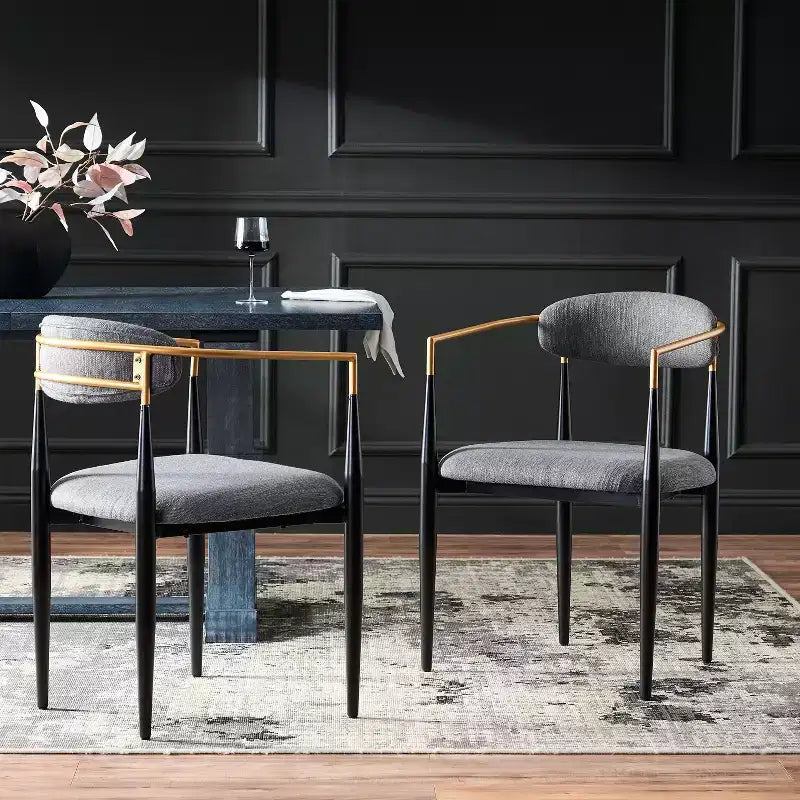 Okak Lot de 2 chaises de salle à manger modernes, chaises de salle à manger en tissu, chaises d'appoint de cuisine rembourrées avec dossier incurvé et cadre en métal