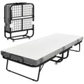 HOMCOM Rollaway Bed, Folding Bed with Mattress, Portable Foldable Guest Bed with Sturdy Metal Frame and Wheels, White