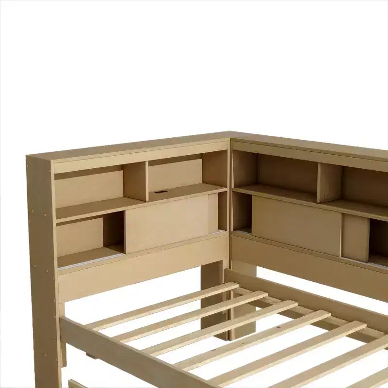 Lit de repos double en bois Whisen avec étagères de rangement et lit gigogne