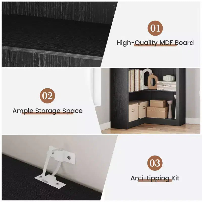Bibliothèque haute GUSTOWAVE de 180 cm, étagère industrielle à 6 niveaux avec cadre métallique robuste, étagères de rangement de style ferme