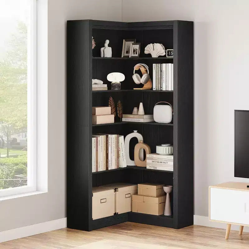 Bibliothèque haute GUSTOWAVE de 180 cm, étagère industrielle à 6 niveaux avec cadre métallique robuste, étagères de rangement de style ferme
