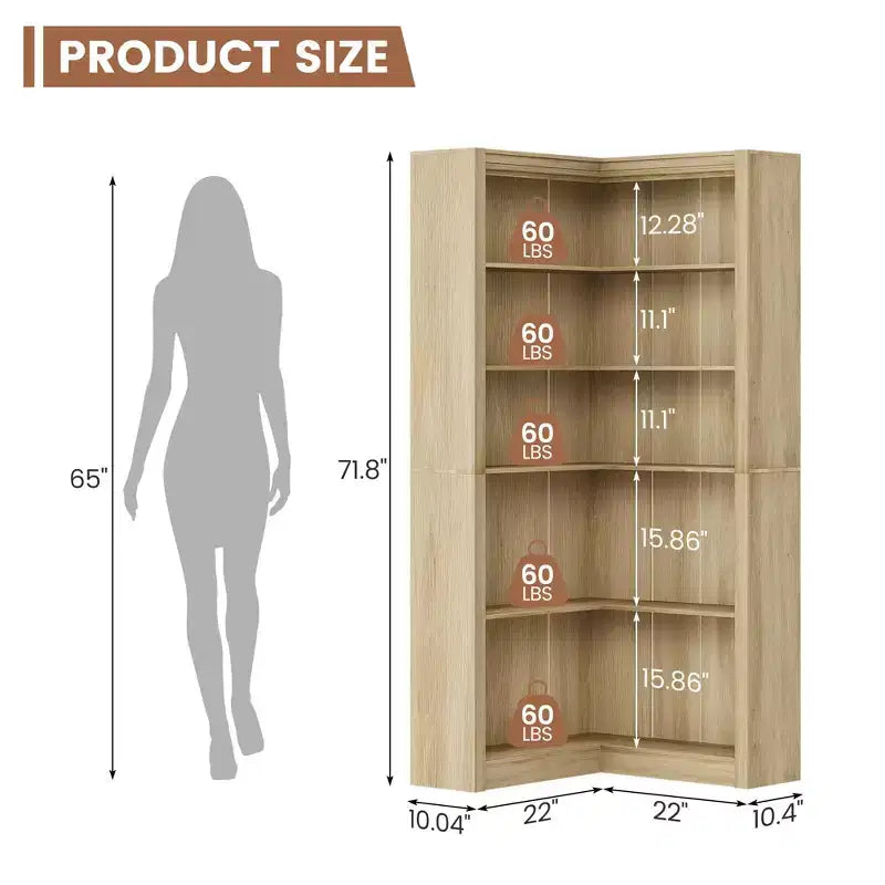 Bibliothèque haute GUSTOWAVE de 180 cm, étagère industrielle à 6 niveaux avec cadre métallique robuste, étagères de rangement de style ferme