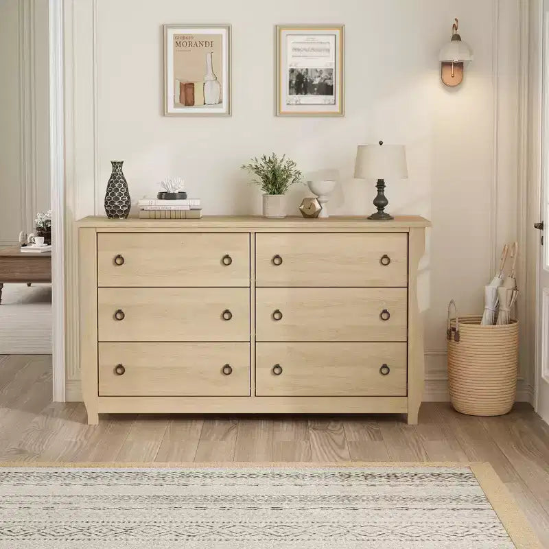Commode Garvee 6 pour chambre à coucher, commode à tiroirs de 120 cm de large avec coffre de rangement, coffre de rangement autoportant en bois pour salon