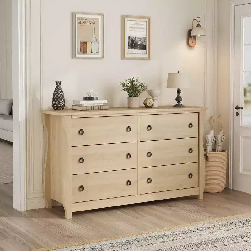 Commode Garvee 6 pour chambre à coucher, commode à tiroirs de 120 cm de large avec coffre de rangement, coffre de rangement autoportant en bois pour salon