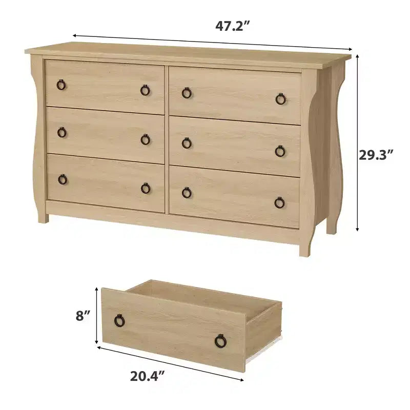 Commode Garvee 6 pour chambre à coucher, commode à tiroirs de 120 cm de large avec coffre de rangement, coffre de rangement autoportant en bois pour salon