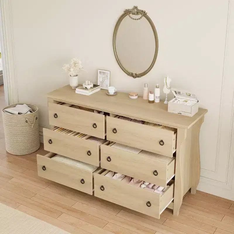 Commode Garvee 6 pour chambre à coucher, commode à tiroirs de 120 cm de large avec coffre de rangement, coffre de rangement autoportant en bois pour salon