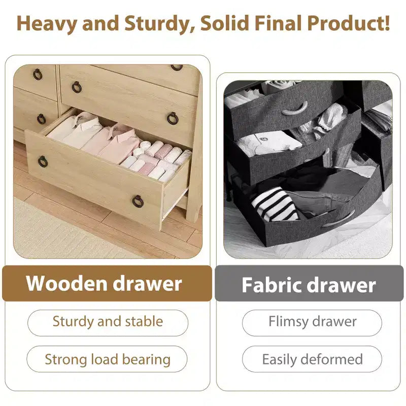 Commode Garvee 6 pour chambre à coucher, commode à tiroirs de 120 cm de large avec coffre de rangement, coffre de rangement autoportant en bois pour salon