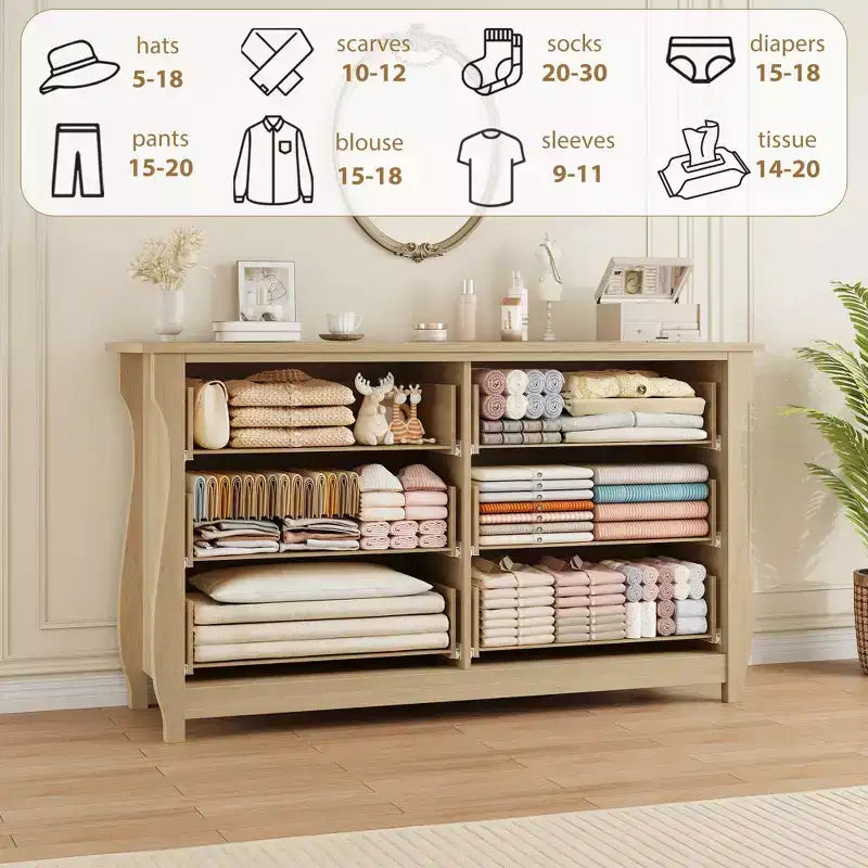 Commode Garvee 6 pour chambre à coucher, commode à tiroirs de 120 cm de large avec coffre de rangement, coffre de rangement autoportant en bois pour salon
