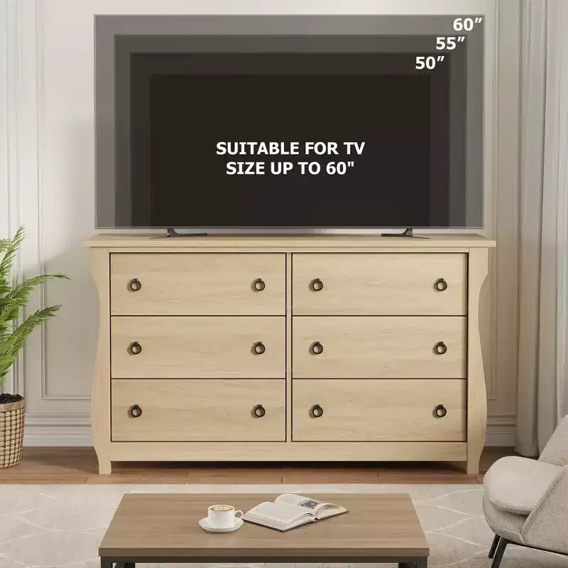 Commode Garvee 6 pour chambre à coucher, commode à tiroirs de 120 cm de large avec coffre de rangement, coffre de rangement autoportant en bois pour salon