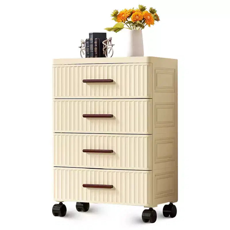5 Tiers Plastic Drawer Storage On Wheels, Storage Chest of Drawers Tall Dresser, Pull Out Storage Bins for Bedroom Living Room Entryway Hallway