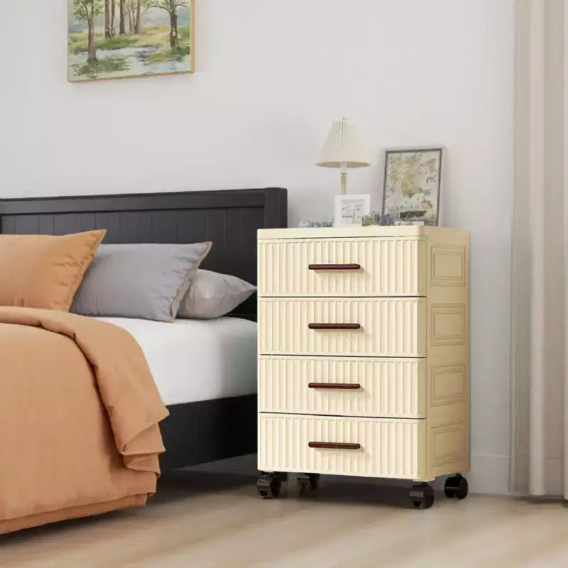 5 Tiers Plastic Drawer Storage On Wheels, Storage Chest of Drawers Tall Dresser, Pull Out Storage Bins for Bedroom Living Room Entryway Hallway