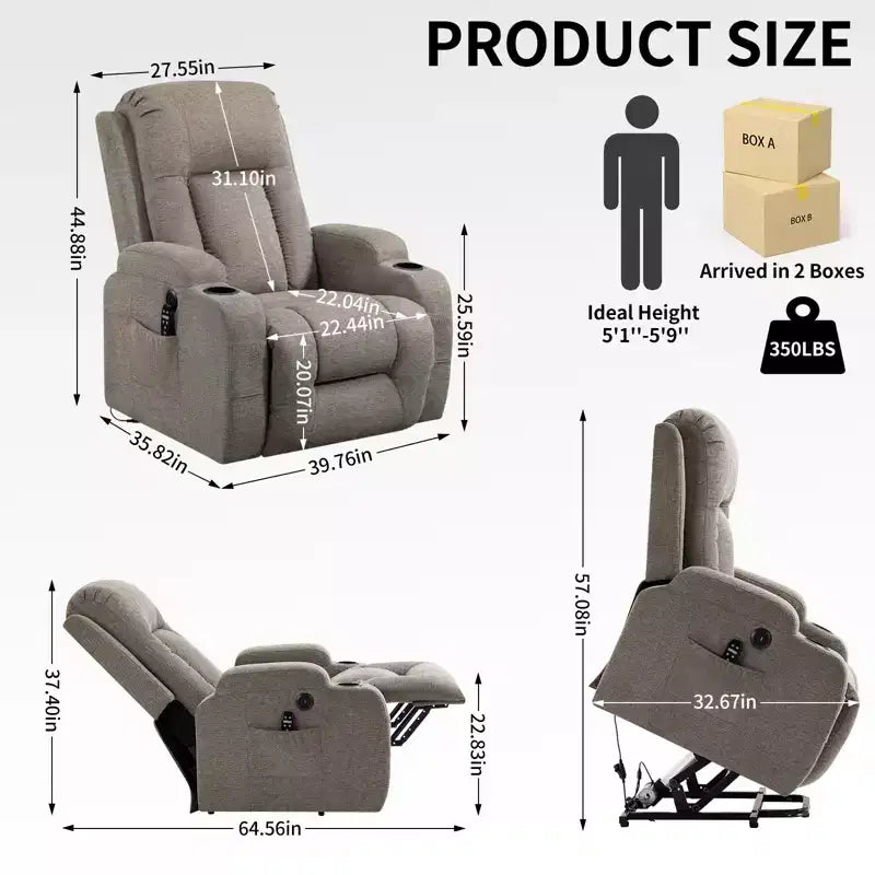 CLIHOME Up to 350 LBS Power Lift Recliner Chair, Heavy Duty Motion Mechanism with 8-Point Vibration Massage and Lumbar Heating