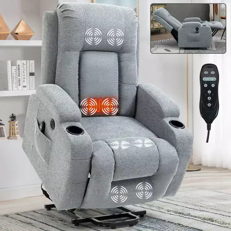 CLIHOME Up to 350 LBS Power Lift Recliner Chair, Heavy Duty Motion Mechanism with 8-Point Vibration Massage and Lumbar Heating