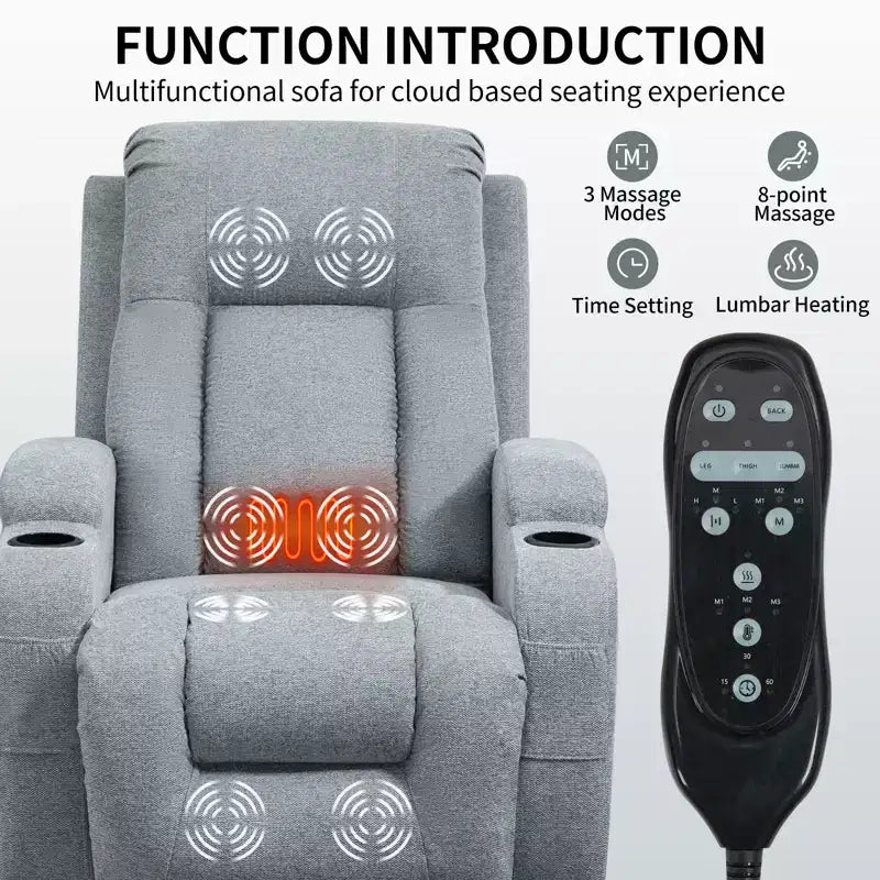 CLIHOME Up to 350 LBS Power Lift Recliner Chair, Heavy Duty Motion Mechanism with 8-Point Vibration Massage and Lumbar Heating