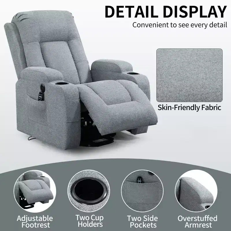 CLIHOME Up to 350 LBS Power Lift Recliner Chair, Heavy Duty Motion Mechanism with 8-Point Vibration Massage and Lumbar Heating