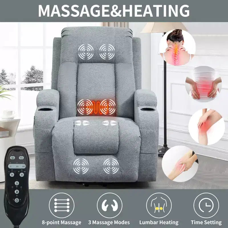 CLIHOME Up to 350 LBS Power Lift Recliner Chair, Heavy Duty Motion Mechanism with 8-Point Vibration Massage and Lumbar Heating