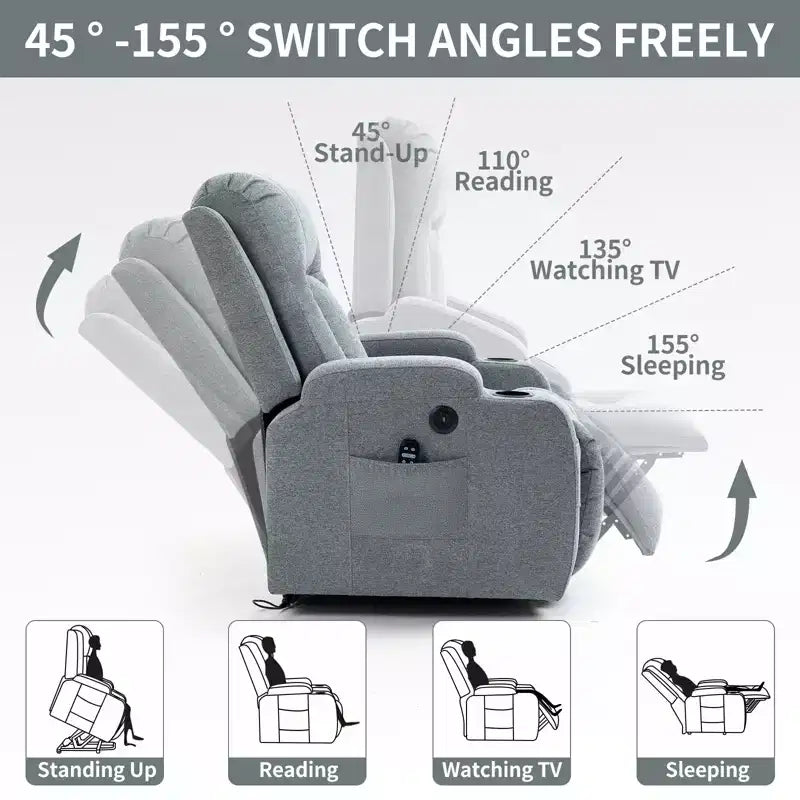 CLIHOME Up to 350 LBS Power Lift Recliner Chair, Heavy Duty Motion Mechanism with 8-Point Vibration Massage and Lumbar Heating