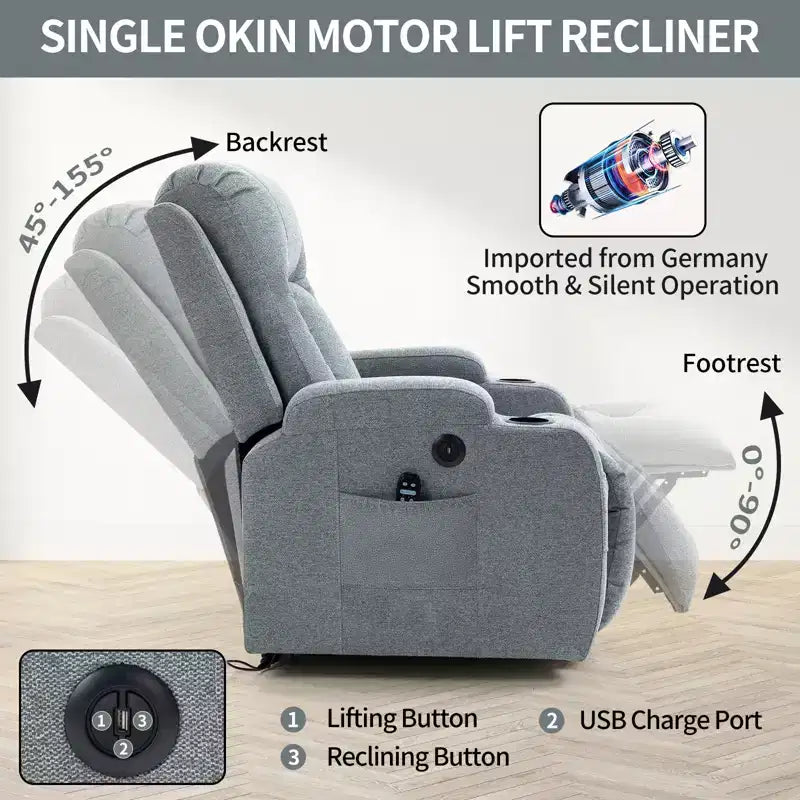 CLIHOME Up to 350 LBS Power Lift Recliner Chair, Heavy Duty Motion Mechanism with 8-Point Vibration Massage and Lumbar Heating