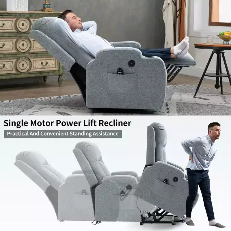 CLIHOME Up to 350 LBS Power Lift Recliner Chair, Heavy Duty Motion Mechanism with 8-Point Vibration Massage and Lumbar Heating