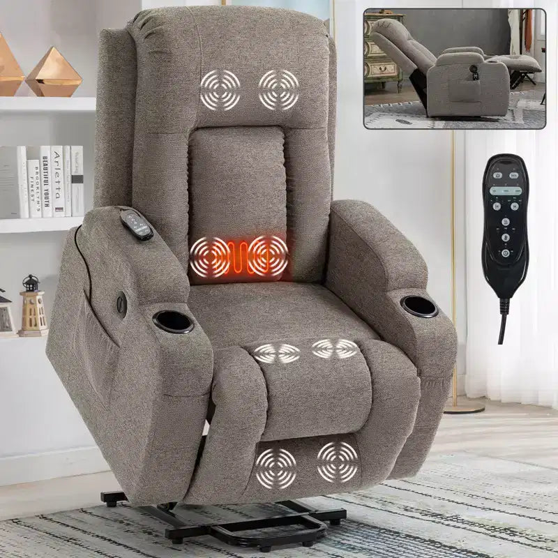 CLIHOME Up to 350 LBS Power Lift Recliner Chair, Heavy Duty Motion Mechanism with 8-Point Vibration Massage and Lumbar Heating