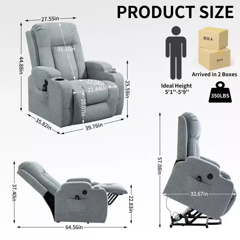 CLIHOME Up to 350 LBS Power Lift Recliner Chair, Heavy Duty Motion Mechanism with 8-Point Vibration Massage and Lumbar Heating