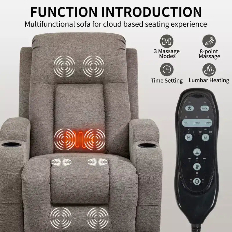 CLIHOME Up to 350 LBS Power Lift Recliner Chair, Heavy Duty Motion Mechanism with 8-Point Vibration Massage and Lumbar Heating